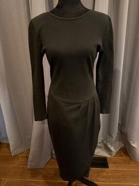Vintage Andrea Jovine Long-Sleeve Black Sheath Dress with Draped Skirt Detail